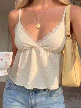 Women’s Cream Lace-Trim Cami Tank Top